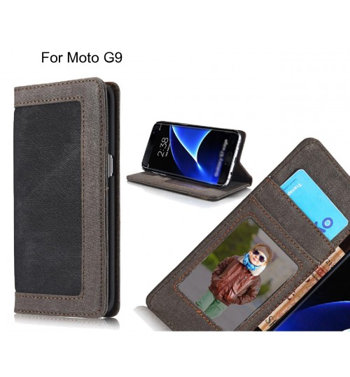 Moto G9 case contrast denim folio wallet case