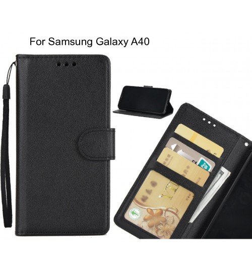 Samsung Galaxy A40  Case Silk Texture Leather Wallet Case - Black
