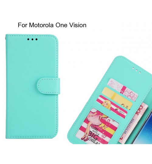 Motorola One Vision  Case Magnetic Flip Leather Wallet Case - Green