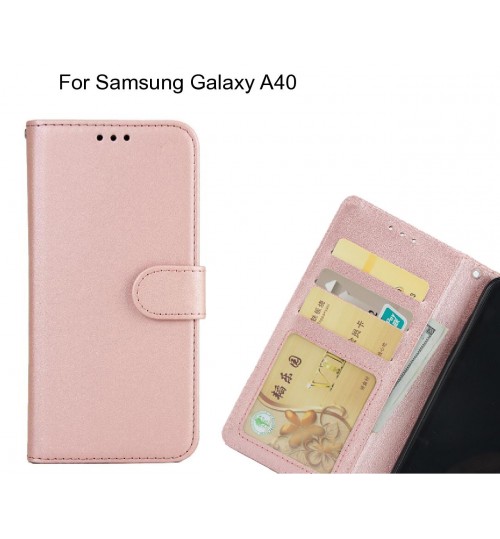 Samsung Galaxy A40  Case Magnetic Flip Leather Wallet Case - Rose Gold
