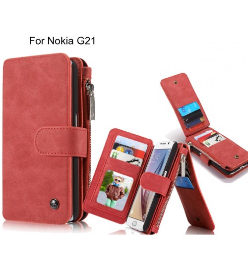 Nokia G21 Case Retro Leather Case Multi Cards - Red
