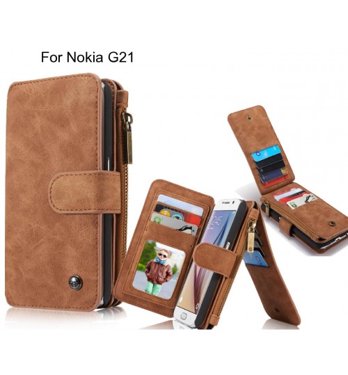 Nokia G21 Case Retro Leather Case Multi Cards - Brown