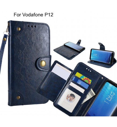Vodafone P12  Case Executive Multi Card Wallet Leather Case - Blue