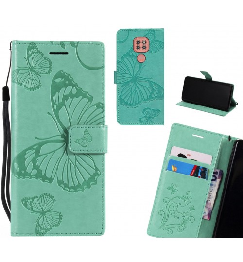 Moto G9 Play Case Embossed Butterfly Wallet Leather Case - Green