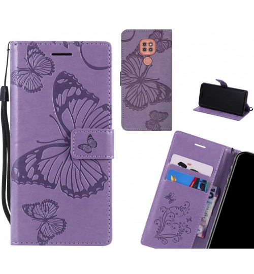 Moto G9 Play Case Embossed Butterfly Wallet Leather Case - Purple