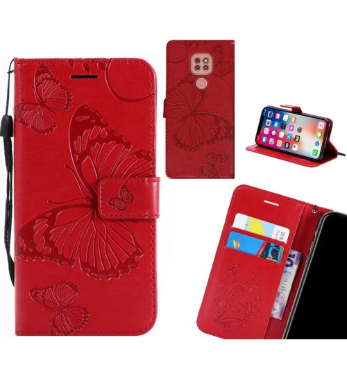 Moto G9 Play Case Embossed Butterfly Wallet Leather Case - Red