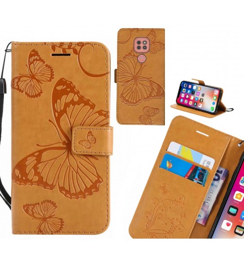 Moto G9 Play Case Embossed Butterfly Wallet Leather Case - Brown