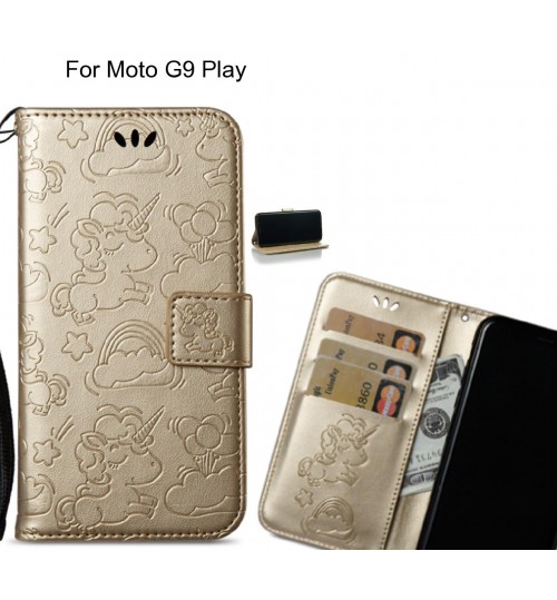 Moto G9 Play  Case Leather Wallet Case Embossed Unicon Pattern - Gold