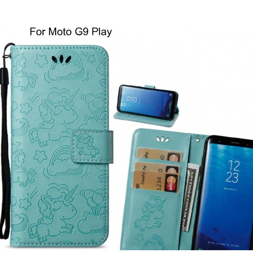 Moto G9 Play  Case Leather Wallet Case Embossed Unicon Pattern - Green