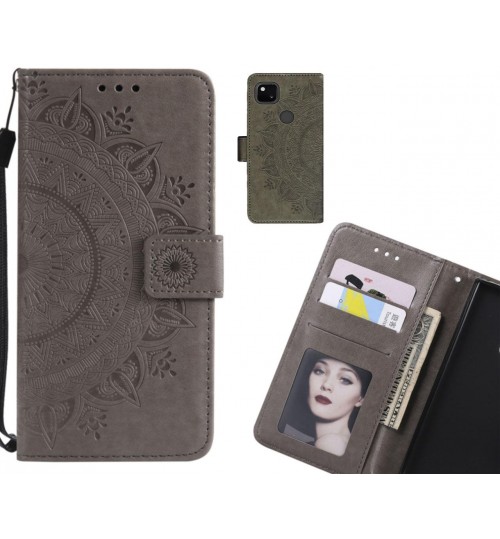 Google Pixel 4A 4G Case mandala embossed leather wallet case