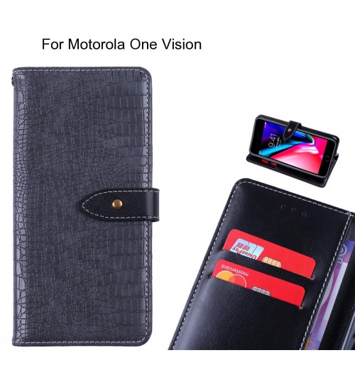 Motorola One Vision case croco pattern leather wallet case