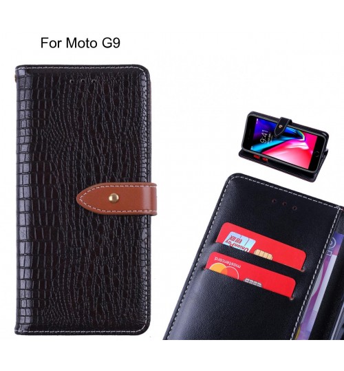 Moto G9 case croco pattern leather wallet case