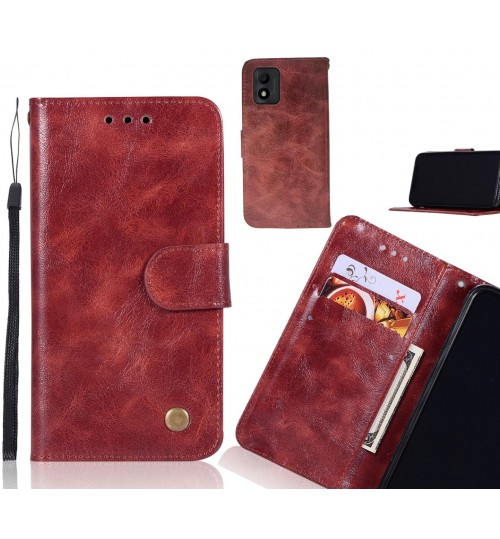 Vodafone P12 Case Vintage Fine Leather Wallet Case - Dark Red