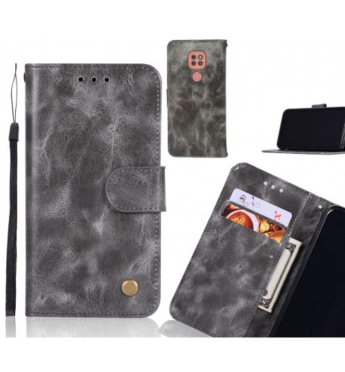 Moto G9 Play Case Vintage Fine Leather Wallet Case - Grey