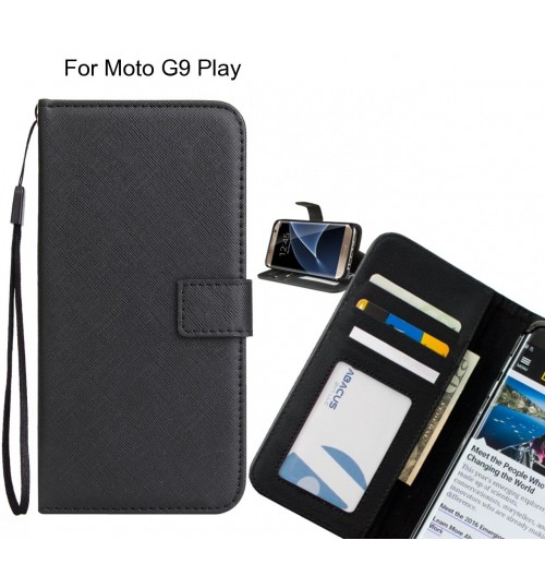 Moto G9 Play Case Wallet Leather Id Card Case - Black