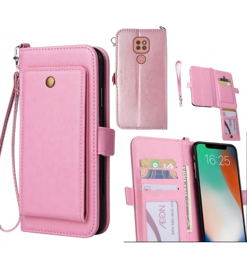 Moto G9 Play Case Retro Leather Wallet Case - Pink