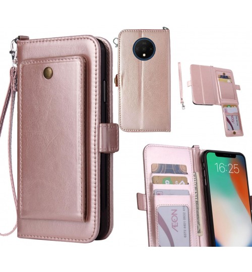 Oneplus 7t Case Retro Leather Wallet Case - Rose Gold
