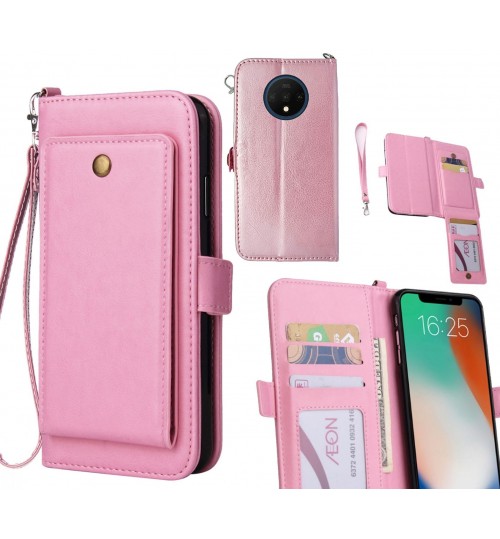 Oneplus 7t Case Retro Leather Wallet Case - Pink