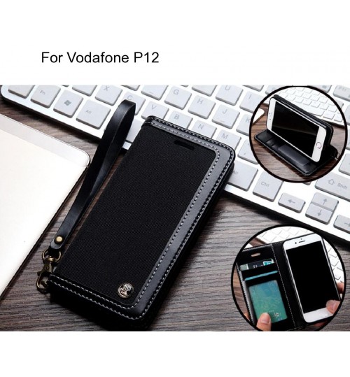Vodafone P12 Case Wallet Denim Leather Case - Black