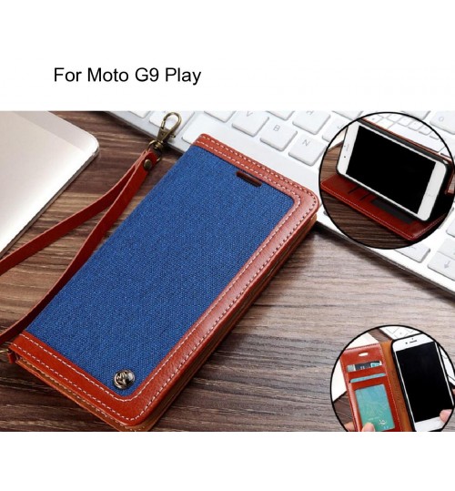Moto G9 Play Case Wallet Denim Leather Case - Blue