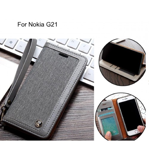 Nokia G21 Case Wallet Denim Leather Case - Silver