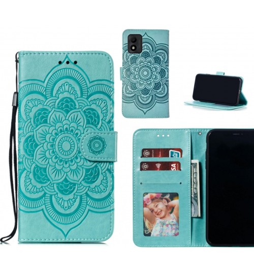 Vodafone P12 Case Leather Wallet Case Embossed Pattern - Green