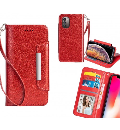 Nokia G21 Case Glitter Wallet Case Id Wide Magnetic Closure - Red