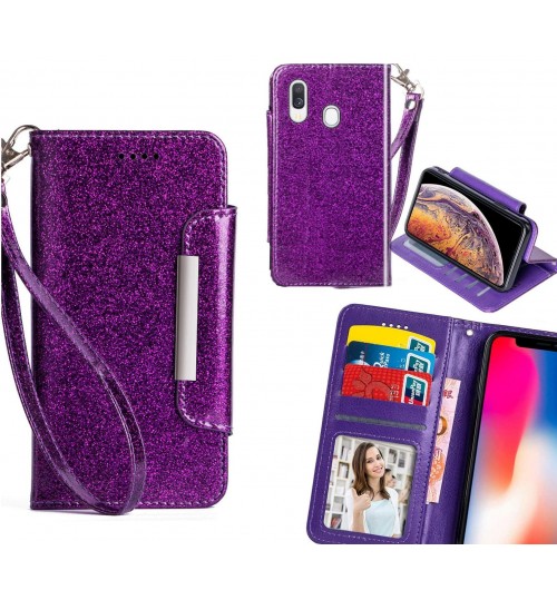Samsung Galaxy A40 Case Glitter Wallet Case Id Wide Magnetic Closure - Purple