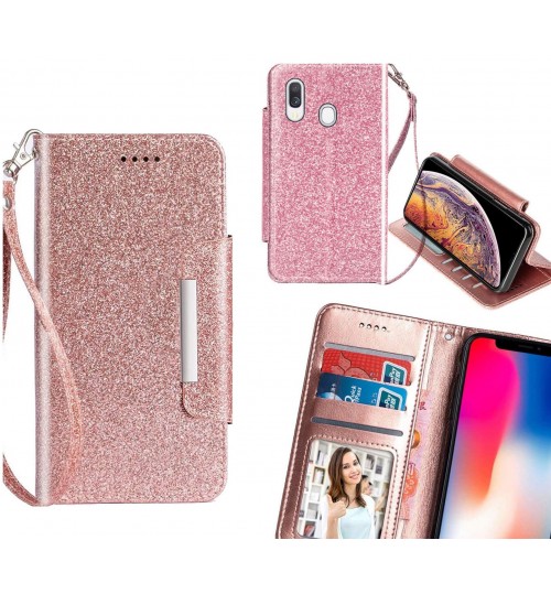 Samsung Galaxy A40 Case Glitter Wallet Case Id Wide Magnetic Closure - Pink