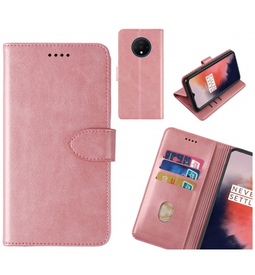 Oneplus 7t Case Premium Leather Id Wallet Case - Rose Gold