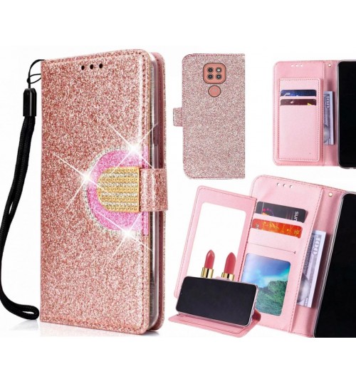 Moto G9 Play Case Glaring Wallet Leather Case With Mirror - Pink