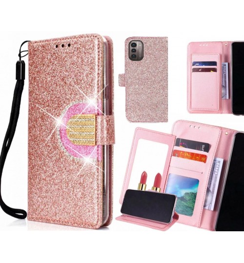 Nokia G21 Case Glaring Wallet Leather Case With Mirror - Pink