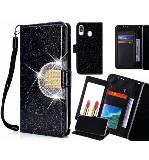 Samsung Galaxy A40 Case Glaring Wallet Leather Case With Mirror - Black