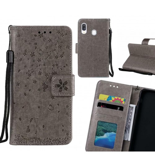 Samsung Galaxy A40 Case Embossed Wallet Leather Case - Grey