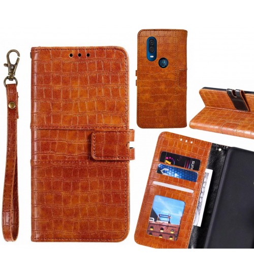 Motorola One Vision case croco wallet Leather case