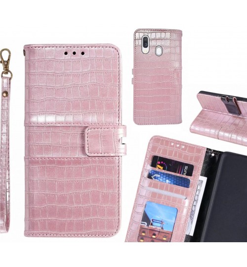 Samsung Galaxy A40 Case Croco Wallet Leather Case - Pink