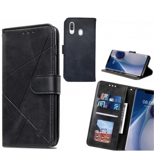 Samsung Galaxy A40 Case Fine Leather Wallet Case - Black