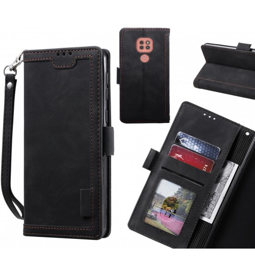 Moto G9 Play Case Wallet Denim Leather Case Cover - Black