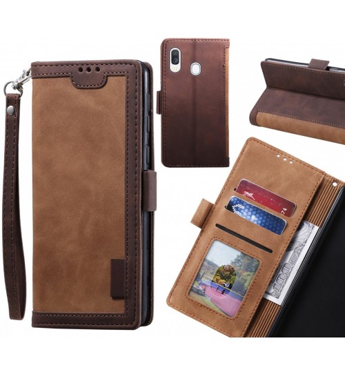 Samsung Galaxy A40 Case Wallet Denim Leather Case Cover - Brown