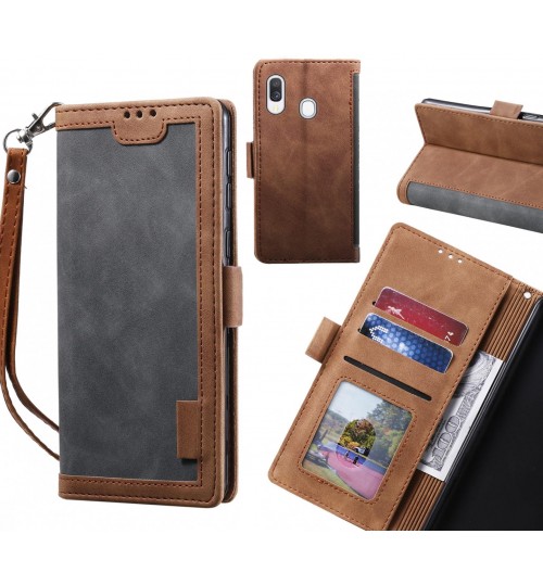 Samsung Galaxy A40 Case Wallet Denim Leather Case Cover - Grey