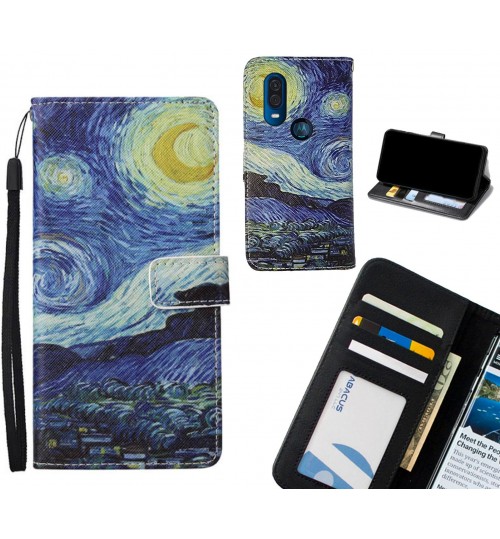 Motorola One Vision case leather wallet case van gogh painting