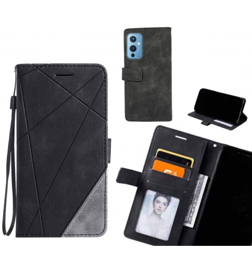 Oneplus 9 Case Wallet Premium Denim Leather Cover - Black
