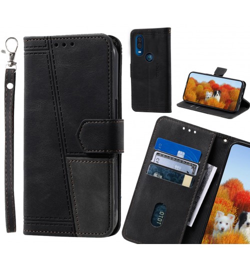 Motorola One Vision Case Wallet Premium Denim Leather Cover - Black