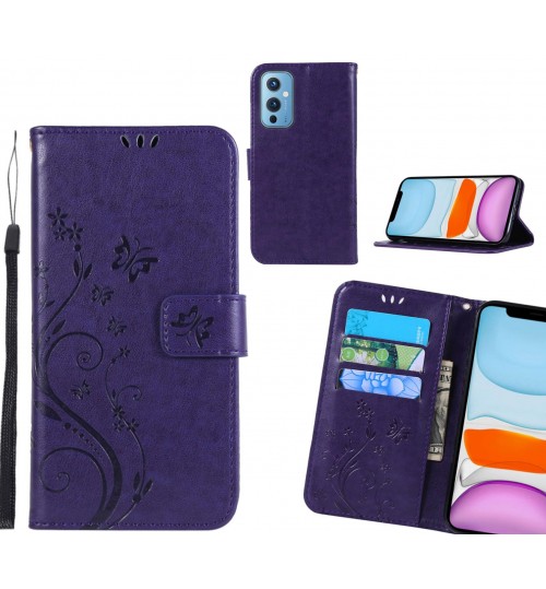 Oneplus 9 Case Embossed Butterfly Wallet Leather Cover - Purple