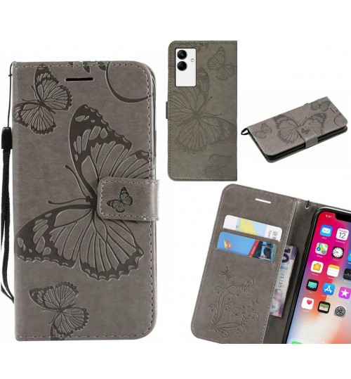 Samsung Galaxy A04 Case Embossed Butterfly Wallet Leather Case - Grey