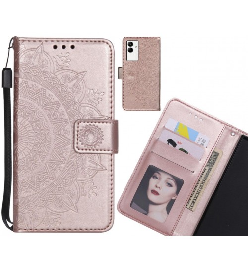 Samsung Galaxy A04 Case Mandala Embossed Leather Wallet Case - Rose Gold