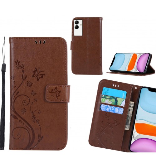 Samsung Galaxy A04 Case Embossed Butterfly Wallet Leather Cover - Brown