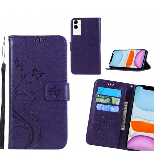 Samsung Galaxy A04 Case Embossed Butterfly Wallet Leather Cover - Purple