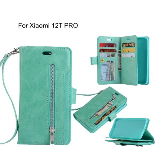 Xiaomi 12t Pro Case 10 Cards Slots Wallet Leather Case With Zip - Green