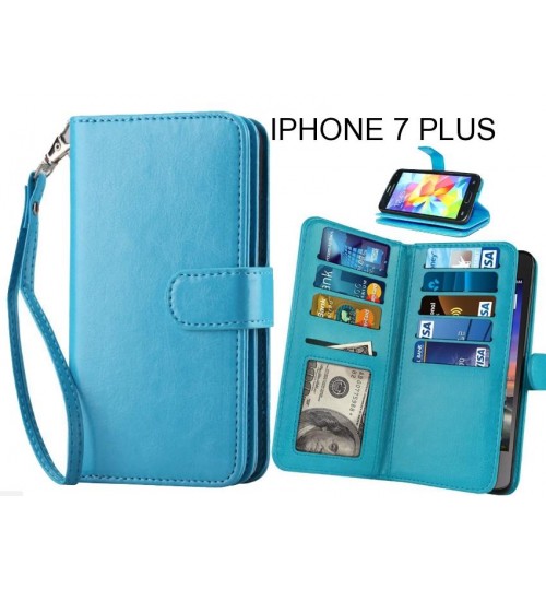 Iphone 7 Plus Case Double Wallet Leather Case 9 Card Slots - Blue